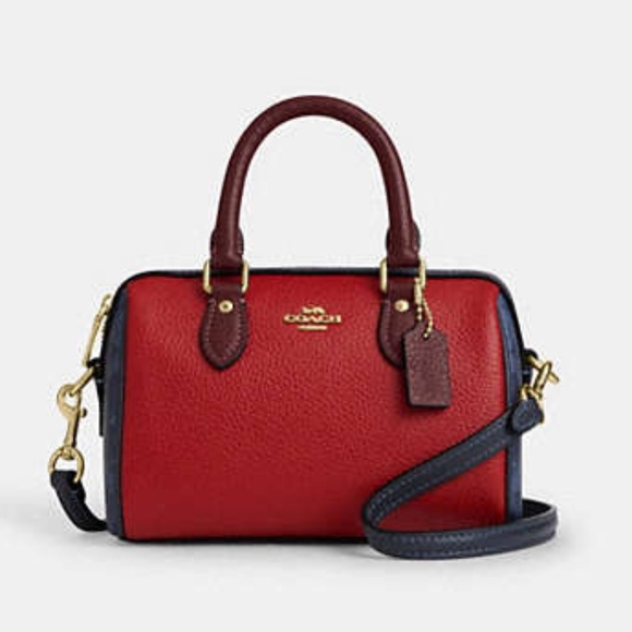 New ❤️💙Coach Red/Navy Mini Rowan Crossbody Bag In Colorblock Signature Canvas - Picture 1 of 7